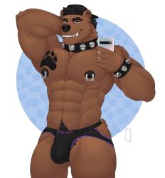 anthro bulge clothed clothing electronics hi_res male male_only mr_sharky phone pubes solo spikes underwear underwear_only