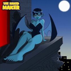 animated assisted_exposure blue_body blue_skin boobs breasts clawed_feet clawed_toes exposed_breasts gif nipples pointy_ears sharp_toenails short_hair sitting the_naked_maker the_naked_maker_(oc) tits toe_claws vampire wings