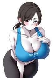 1girls 2014 ai_generated black_hair casual cleavage clothing female female_only grey_eyes grey_skin human nintendo pale_skin ponytail solo sportswear tank_top tied_hair wii_fit wii_fit_trainer