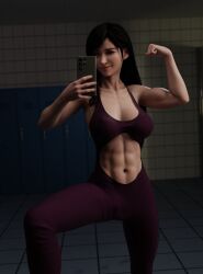 1girls 3d abs biceps big_breasts black_hair blender breasts cute female final_fantasy final_fantasy_vii final_fantasy_vii_remake flexing flexing_bicep hi_res light-skinned_female light_skin long_hair mammothnsfw muscular muscular_female nipple_bulge pokies selfie sportswear thick_thighs tifa_lockhart toned_female workout_clothes