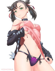 black_hair choker green_eyes koshiosaur marnie_(pokemon) pokemon pokemon_ss tagme underwear white_background