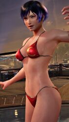 1girls 3d asian_female ass azucena_milagros_ortiz_castillo_(cosplay) bikini black_and_purple_hair breasts female female_only mod namco navel outdoors partially_clothed reina_mishima screencap solo tekken tekken_8 underwear