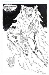 1girls 2013 black_and_white budd_root burnt_clothes curvy female female_only flying jean_grey long_hair marvel marvel_comics monochrome posing pubic_hair pussy solo x-men