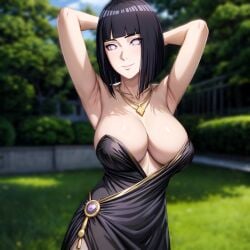 ai_generated arms_behind_head big_breasts black_dress boruto:_naruto_next_generations dress elegant_dress hyuuga_hinata large_breasts milf naruto naruto_(series) stable_diffusion