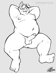 1boy 2024 absurd_res anthro balls belly domestic_pig erection feet fiercedeitylynx genitals hi_res humanoid_genitalia humanoid_penis joshua_(fiercedeitylynx) male male_only mammal monochrome moobs nipples nude overweight overweight_male penis solo solo_male suid suina sus_(pig)