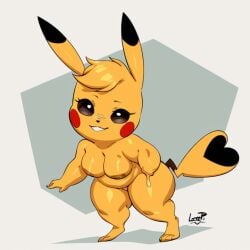 ai_generated anthro anthrofied breasts cleft_tail female generation_1_pokemon hellsonger hi_res kanna_(joaoppereiraus) looking_at_viewer nintendo nipples nude pikachu pokemon pokemon_(species) pokemorph rodent short_stack simple_background smile solo thick_thighs yellow_body yellow_fur