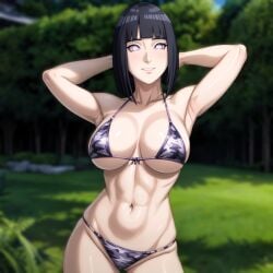 ai_generated arms_behind_head big_breasts bikini boruto:_naruto_next_generations camouflage camouflage_bikini hyuuga_hinata large_breasts milf naruto naruto_(series) stable_diffusion