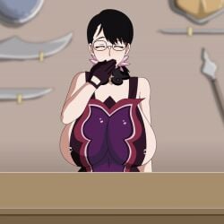 animated animated_gif cattleya glasses huge_breasts lactating lactation large_breasts laughing mature_female milk queen's_blade wardrobe_malfunction