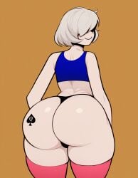 1boy ai_generated ass big_ass big_butt black_panties blue_bra butt curvaceous curvy curvy_body curvy_figure dat_ass ethan_harry femboy gay gay_male girly goth hair_between_eyes hair_covering_eyes huge_ass huge_butt looking_back male male_only nai_diffusion pale_skin pink_leggings queen_of_spades queen_of_spades_symbol smile smiling stable_diffusion tattoo tattoo_on_ass tattoo_on_butt thick thick_ass thick_thighs voluptuous white_hair whoram wide_hips