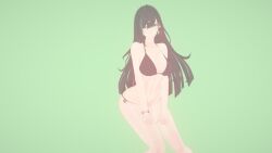 belly bikini black_bikini black_hair curvaceous green_background green_eyes green_pupils large_breasts lin_ye_(tower_of_fantasy) looking_at_viewer navel non_(artist) swimsuit tower_of_fantasy voluptuous voluptuous_female