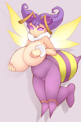 1girls ass bee_girl big_breasts breasts clothing cute darkstalkers female gigantic_breasts noise_(artist) purple_background q-bee