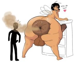 antennae_(anatomy) anus ass backsack balls big_butt dark_skin duo erection example fairy fart foreskin genitals gynomorph heart humanoid hyper hyper_anus insect_wings intersex male pinup pose presenting presenting_hindquarters serenity serenity_stinkbug size_difference smile stink_bug text unknown_artist wings