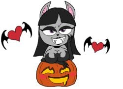 anthro bat black_hair breasts fangs female female_only halloween heart lady_malmsteen looking_at_viewer malmsteen montatora-501 omegusmaximus original_character pumpkin raised_eyebrow seductive seductive_eyes seductive_look seductive_smile shinragod smile t.u.f.f._puppy