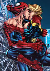 1boy 1boy1girl 1girls areola areolae ass ass_grab big_breasts butt butt_grab captain_marvel carol_danvers cedric_humbert clothed_female female high_heel_boots high_heels kissing leg_up male marvel marvel_comics mature mature_female mature_male mature_woman nipples one_leg_up peter_parker renato_camilo round_ass short_hair solo_female spider-man spider-man_(series) standing standing_on_one_leg straight straight_hair thighhigh_boots thighhighs