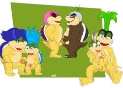 6+boys 6boys full_body iggy_koopa koopaling koopalings larry_koopa lemmy_koopa ludwig_von_koopa male male_only mario_(series) masturbation morton_koopa_jr. multiple_boys penis penis_size_difference pleasure roy_koopa sex simple_background sitting standing testicles