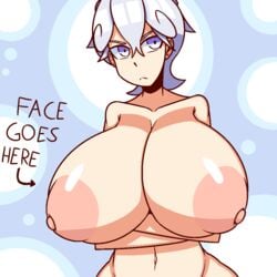 1girls bede_(pokemon) beet_(pokemon) big_breasts duskyer female genderswap huge_breasts large_breasts nintendo pokemon pokemon_ss rule_63 text