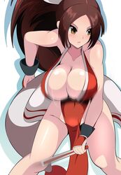 1girls fatal_fury female female_focus female_only halubato king_of_fighters large_breasts long_hair mai_shiranui nipples no_bra no_panties solo solo_focus