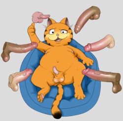 animal_genitalia animal_penis anthro anus balls disembodied_penis domestic_cat erection felid feline feline_penis felis fur garfield_(series) garfield_the_cat genitals group hi_res human humanoid_genitalia humanoid_penis looking_at_viewer lying male male/male mammal nickelodeon nivy_(artist) nude on_back open_mouth orange_body orange_fur paws,_inc. penis simple_background slightly_chubby solo_focus