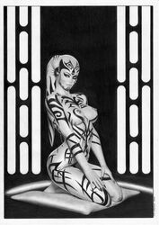 black_and_white darth_talon fit_female kneeling large_breasts looking_at_viewer naked nude nude_female seductive_look sith star_wars star_wars:_legacy tim_grayson twi'lek voluptuous