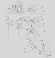 anthro ball_grab balls bodily_fluids cum cum_while_penetrated cumshot demon doom duo ejaculation fellatio from_behind_position gay genital_fluids genitals hell_knight_(doom) hi_res id_software imp_(doom) larger_male long_tongue male male/male male_penetrated male_penetrating male_penetrating_male multiple_positions murskahammas nude open_mouth oral penetration penile penis penis_grab sex size_difference sketch smaller_male smaller_penetrated standing standing_sex tongue tongue_out tonguejob video_games yellow_eyes