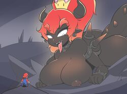 black_skin bowser's_fury bowsette crown doughroom fury_bowser horns large_breasts mario mario_(series) new_super_mario_bros._u_deluxe nintendo red_bowsette red_hair rule_63 spiked_armlet spiked_bracelet spiked_collar spiked_shell spiked_tail super_mario_3d_world