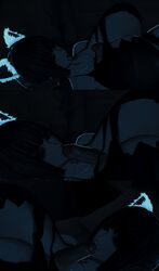 1boy 1girls breasts code_vein female goth headphones huge_breasts huge_cock male night original_character paizuri penis piercing rape revealing_clothes screencap sleep_molestation sleeping