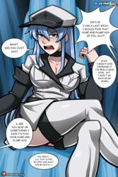 27lsd akame_ga_kill! big_breasts blue_eyes blue_hair esdeath_(akame_ga_kill!) parody_porn skirt thick_thighs uniform