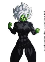 1girls 2019 abs big_breasts black_clothing black_suit bodysuit breasts core_person deviantart dragon_ball dragon_ball_super evil evil_grin evil_smile female female_focus female_only female_zamasu fusion goddess green_earrings green_skin hips hourglass_figure manga muscles muscular muscular_female nuggetmcfly pointy_ears potara_earrings rule_63 solo solo_female solo_focus spiky_hair super_saiyan super_saiyan_rose thick thick_thighs thighs traditional_media_(artwork) transparent_background watermark white_eyes white_hair zamasu