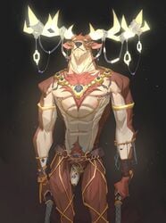 1boy 2018 abs anthro antlers balls ballsack barely_visible_balls beige_countershading belt body_fur body_hair brown_fur cervid chest_hair ear_piercing flaccid_penis foreskin genitals hi_res holding_object holding_weapon horn_ring humanoid_genitalia humanoid_penis intact long_foreskin male male_nipples male_only mammal masculine mature_male mostly_nude_male muscles muscular muscular_anthro muscular_male navel necklace nessfwkain nipple_chain nipple_piercing nipple_rings pecs penis piercing scrotum smooth_penis solo testicles uncut unretracted_foreskin weapon whip