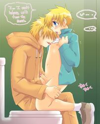 2boys blonde_hair english gay kenny_mccormick kumaneko leopold_butters_stotch male male_only multiple_boys penis sitting south_park yaoi