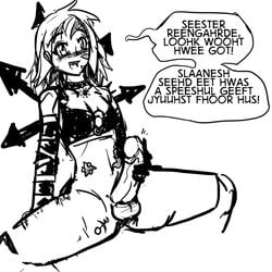 chaos_(warhammer) chaos_cultist cultist-chan dialogue english_text futanari intersex slaanesh slaanesh_mark speech_bubble tagme text warhammer_(franchise) warhammer_40k