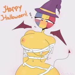 big_breasts big_thighs countryhumans countryhumans_girl halloween_costume romania_(countryhumans) vampire witch_hat xx.canada.xx