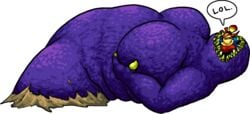 2girls alpha_channel breasts chubby claws female final_fantasy final_fantasy_vi gogo huge_breasts imminent_vore monster monster_girl multiple_girls nipples no_eyes oniontrain purple_skin text vore worm zone_eater