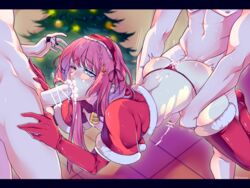 3boys anal anal_sex censored crossdressing cum_in_mouth cum_while_penetrated erection femboy gay girly long_hair mr-poritan pink_hair pori_tan_ santa_costume size_difference tagme threesome trap yaoi yuu_(pori_tan)