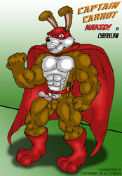 anthro cape captain_carrot captain_carrot_and_his_amazing_zoo_crew cyberklaw dc huge_muscles male male_only penis rabbit solo standing tagme