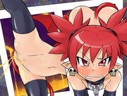 all_fours angry angry_face belly censored censored_pussy clenched_teeth collar demon_girl disgaea double_typhoon earrings etna gloves hairless_pussy humiliated humiliation latex latex_gloves latex_stockings leash leash_and_collar leashed legwear looking_at_viewer looking_up looking_up_at_viewer mosaic_censoring navel peeing petplay raised_leg raised_leg_pee red_hair short_hair skull_earrings stockings tagme tail twintails urinating urinating_female urination urine urine_drip urine_splatter urine_stream