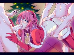 3boys anal anal_sex censored crossdressing femboy gay girly long_hair mr-poritan pink_hair pori_tan_ santa_costume spitroast tagme threesome trap yaoi yuu_(pori_tan)