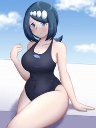 big_breasts blue_eyes blue_hair female female_focus female_only kiteman442 lana's_mother_(pokemon) long_hair mature_female milf mob_face nintendo nipples pokemon pokemon_sm solo solo_female solo_focus voluptuous