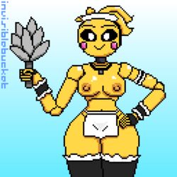 1girls animatronic anthro avian beakless bird breasts clothing feather_duster female five_nights_at_freddy's five_nights_at_freddy's_2 invisiblebucket maid nipples pixel_art robot solo solo_female topless toy_chica_(eroticphobia) toy_chica_(fnaf)