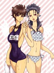 2011 2girls blush breasts daikami_jirou fem female frilled_panties frilly_panties hokuto_no_ken human kenshiro light-skinned_female light_skin multiple_girls rei_(hokuto_no_ken) rule_63 shounen_jump swimsuit yuri