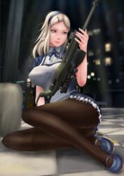 1girls alice_(counter-strike) black_legwear blue_eyes breasts counter-strike_(series) counter-strike_online gold_hair legwear maid pershing solo valve