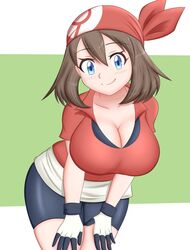 big_breasts blue_eyes cleavage female female_only female_protagonist kiteman442 may_(pokemon) nintendo pokemon short_hair solo solo_female straight