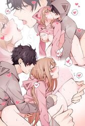 1boy 1boy1girl 1girls ambiguous_penetration animal_ears animal_hood areolae art_dump big_breasts black_hair blonde_hair blush breast_grab breasts breasts_out breath brother_and_sister cat_ears closed_eyes clothed clothed_sex clothing doggy_style doromame fake_animal_ears female food_wars grabbing grabbing_from_behind green_eyes half-siblings heart heavy_breathing highres hood hood_down hood_up hoodie human incest jacket kissing kissing_while_penetrated light-skinned_female male male/female mostly_nude nakiri_asahi nakiri_erina nipple_tweak open_mouth parted_lips partially_clothed penetration pink_eyes saliva saliva_trail sex sex_from_behind shokugeki_no_souma speech_bubble sweat teenage_girl teenager tongue tongue_out vaginal_penetration white_background wholesome