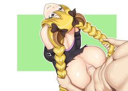 1boy 1girls absurdres anal anus ass back blonde_hair blush bottomless brown_eyes clothed_female_nude_male cum cum_in_anus cum_in_ass cum_inside demon_girl demon_horns doggy_style enenra fairy_tail female female_focus hair_ornament high_resolution highres horns looking_at_another looking_up lucy_heartfilia male naughty_face no_panties penetration penis smile succubus tied_hair twintails uncensored