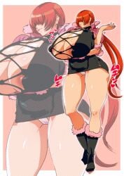 1girls 2024 areolae arm_under_breasts big_breasts boots clothing female female_only full_body hair_between_eyes huge_breasts inner_sideboob kemonono king_of_fighters long_hair nipple_bulge red_hair shermie_(kof) snk solo thick_thighs