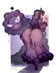 1girls ambiguous_gender anus_visible_through_clothes ass ass_in_dress big_ass blush bottom_heavy dress gastly goth hairband hex_maniac huge_ass looking_back nintendo pale-skinned_female pale_skin pokemon pokemon_rgby pokemon_xy purple_body purple_hair pussy_visible_through_clothes pwcsponson tagme thick_ass tight_clothing tight_dress white_background