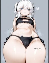 1girls ai_generated belly_button bikini bikini_bottom bikini_top blue_eyes bra cameltoe catgirl commission dungeons_and_dragons lily_buns mage mostly_nude oatmealdood oblivion oc original pale-skinned_female pawprint shortstack skyrim slim_thick slim_waist submissive_female suggestive_gesture suggestive_pose the_elder_scrolls thick_thighs underwear white_hair