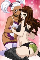 2girls ass ben_10 ben_tennyson breast_press charmcaster dark-skinned_female female female_ben female_only garter_straps genderswap_(mtf) human large_breasts maudxie multiple_girls panties rule_63 thick_thighs wide_hips yuri