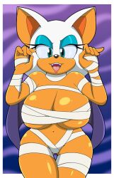 1girls anthro big_breasts breasts female furry halloween mummy_costume rouge_the_bat sonic_(series) sonicguru tagme