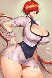 1girls big_breasts cleavage clothing female female_only gurimjang hair_between_eyes hair_over_eyes hi_res huge_breasts king_of_fighters long_hair red_hair shermie_(kof) snk solo thick_thighs tied_hair